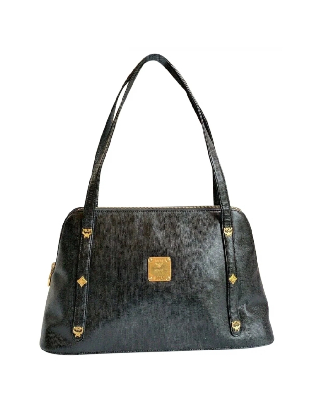 MCM Black Leather Shoulder Bag with Gold Hardware